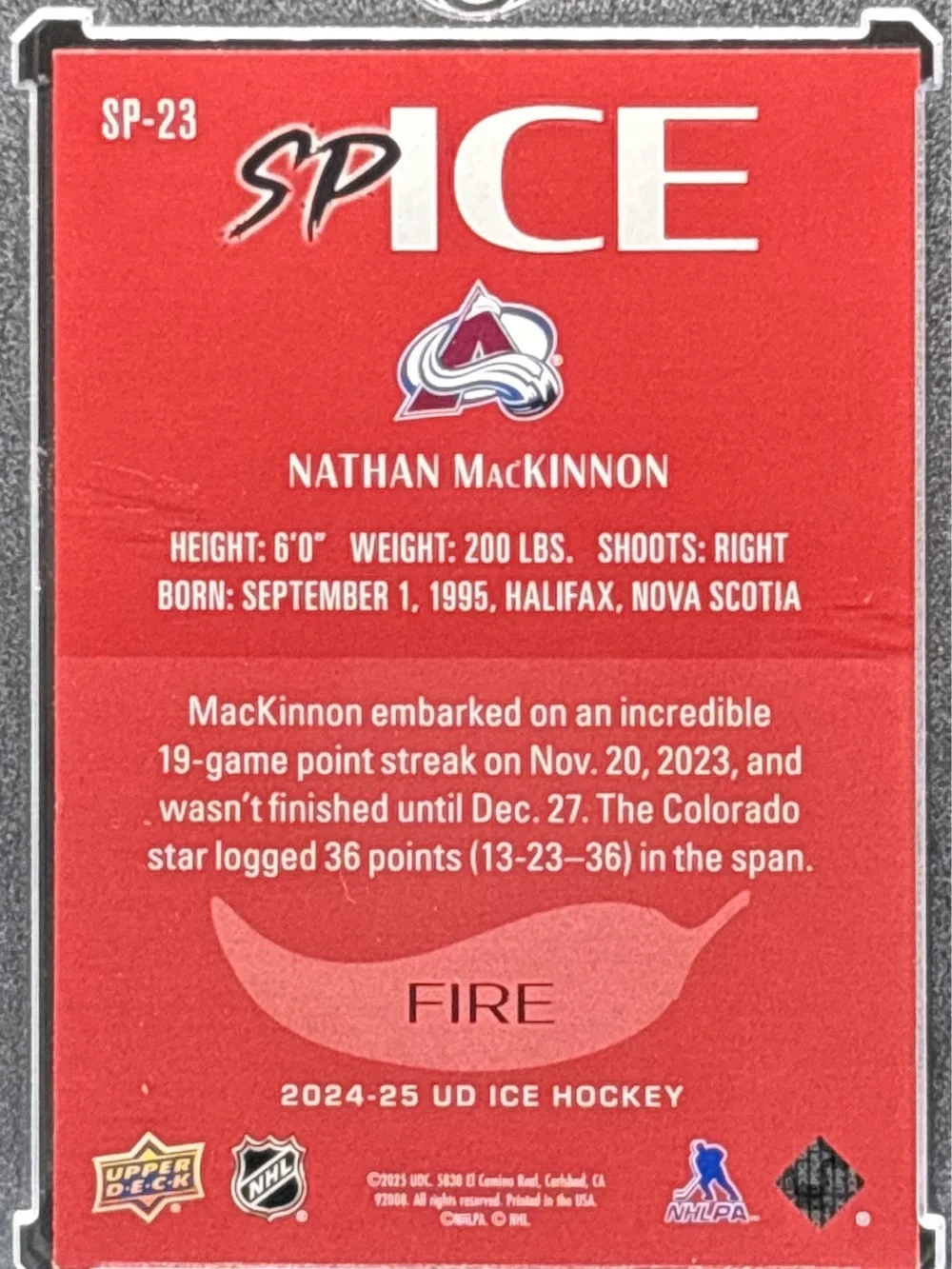 Upper Deck Fire Ice Nathan McKinnon Hockey Card